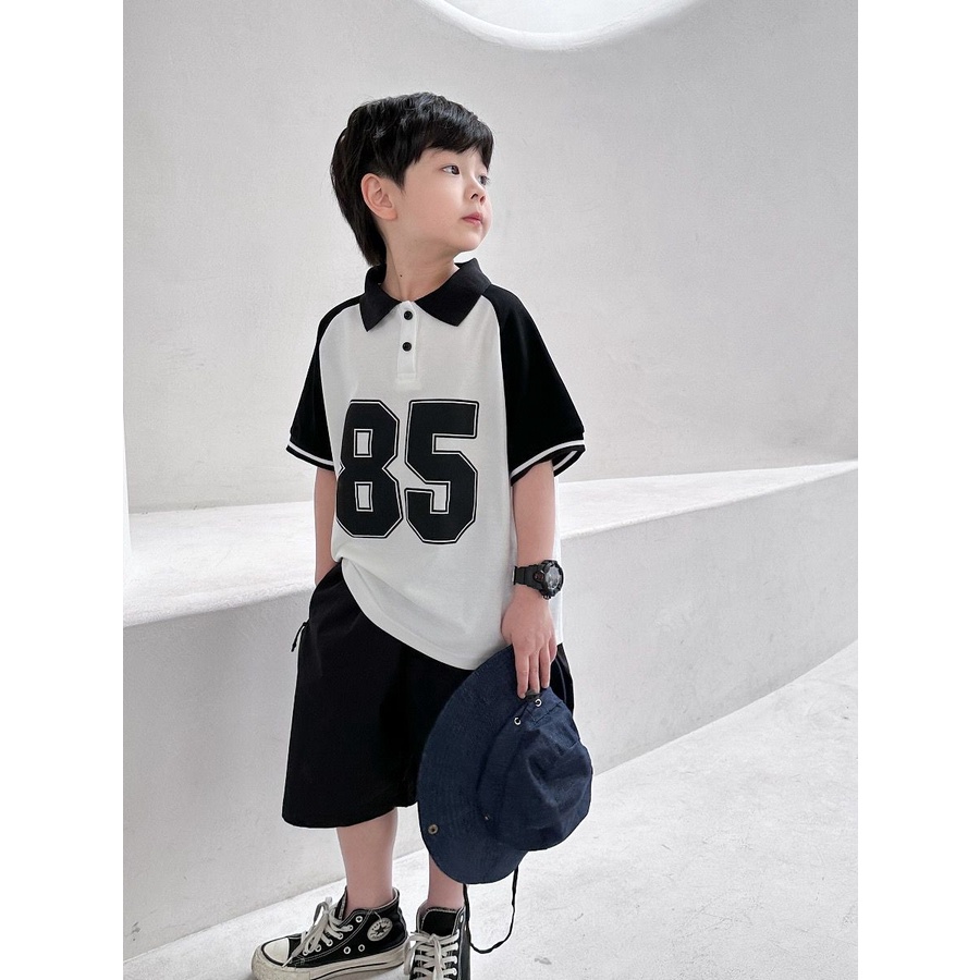 Áo polo Tay Ngắn Màu Tương Phản Thời Trang Cho Bé Trai