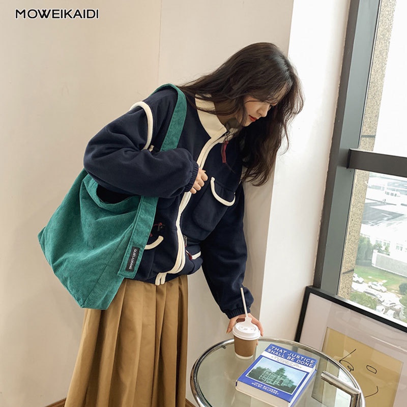 Moweikaidi Túi Canvas Đeo Chéo Sức Chứa Lớn Bằng Vải Nhung Phong Cách vintage Cho Học Sinh