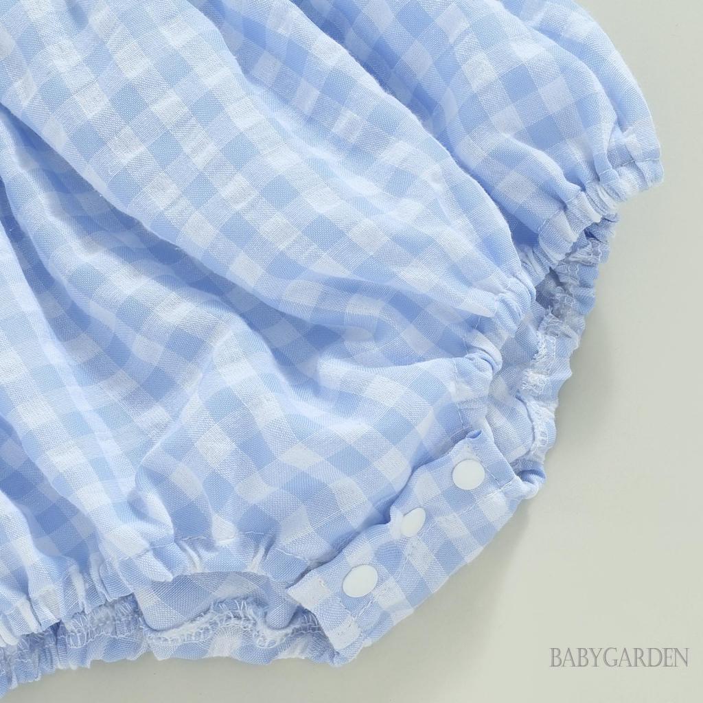 Bộ Áo Liền Quần Tay Ngắn Cổ Thuyền Họa Tiết Sọc Caro + Băng Đô Cài Tóc Thời Trang Mùa Hè Cho Bé Gái 0-18 Tháng Tuổi