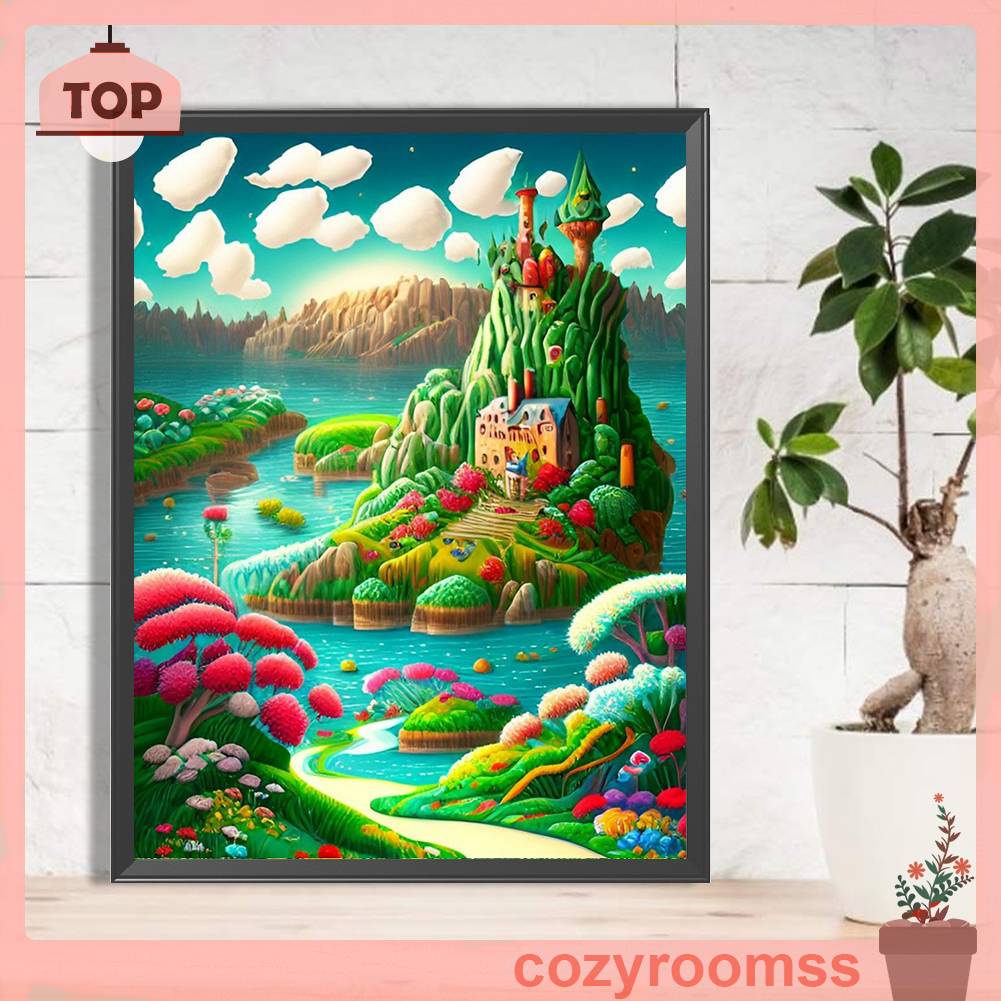 Tranh Đính Đá Kim Cương Toàn Bộ 5D DIY Hình Hòn Đảo Dùng Trang Trí Nhà