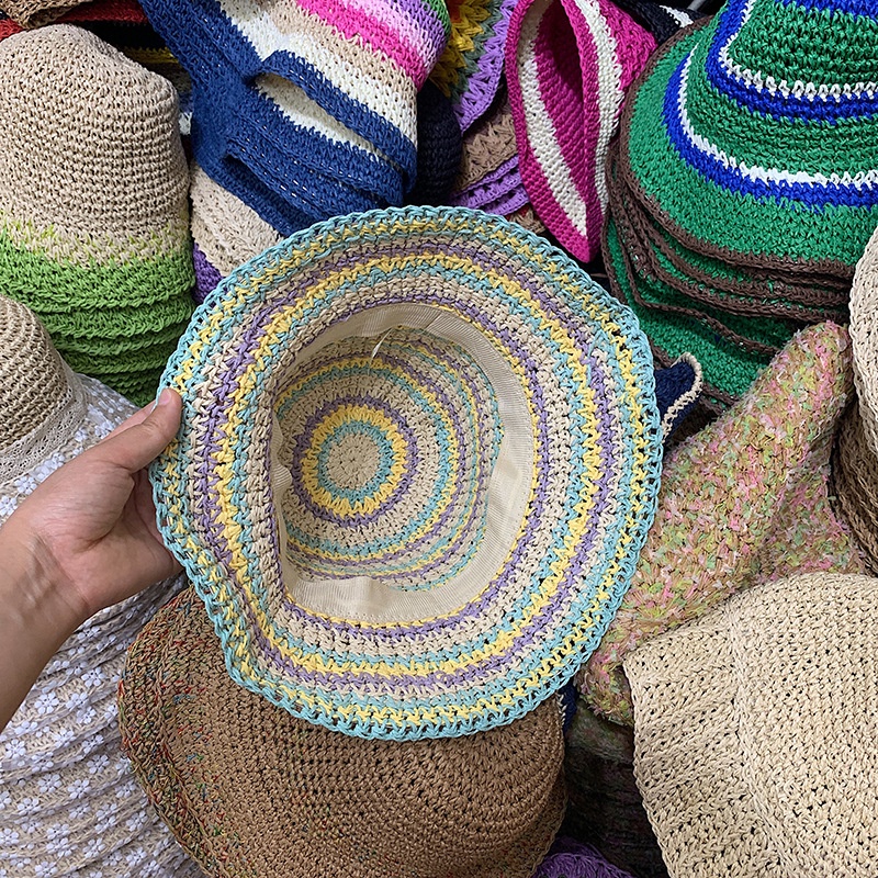 Mũ Cói Rộng Vành Thoáng Khí Phối Màu Sắc Tương Phản Thời Trang Mùa Hè Cho Nữ