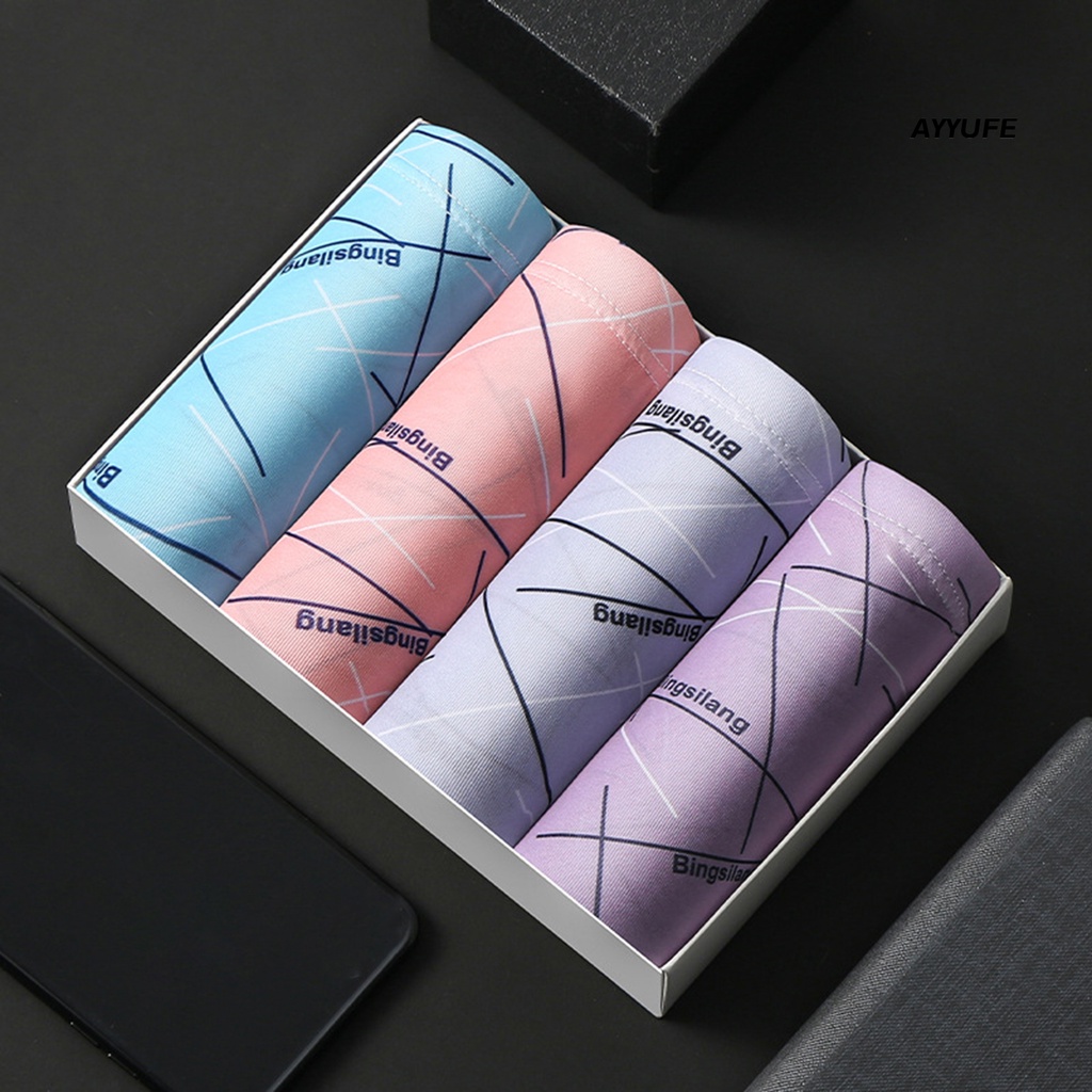 [AYYUFE] Bộ 4 Quần Lót Chữ U Lưng Thun Co Giãn In Họa Tiết Thời Trang Ôm Dáng Cho Nam Khi Ngủ