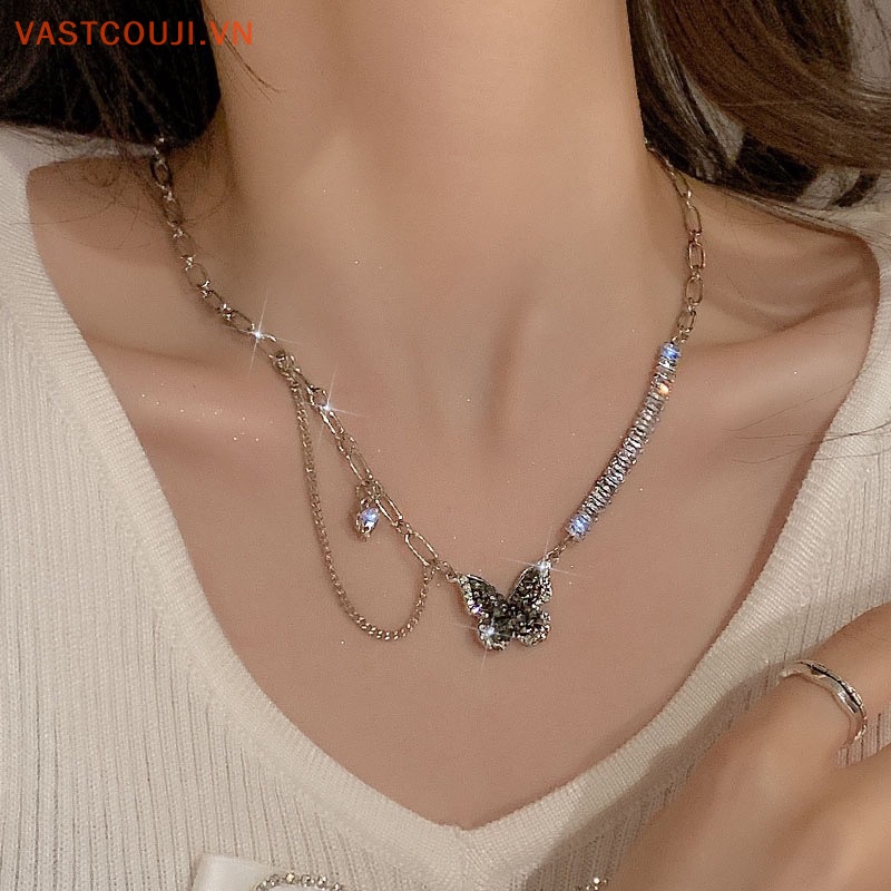 Vòng cổ Mặt Hình Bướm Đen Đính Đá Zircon Thời Trang Cho Nữ