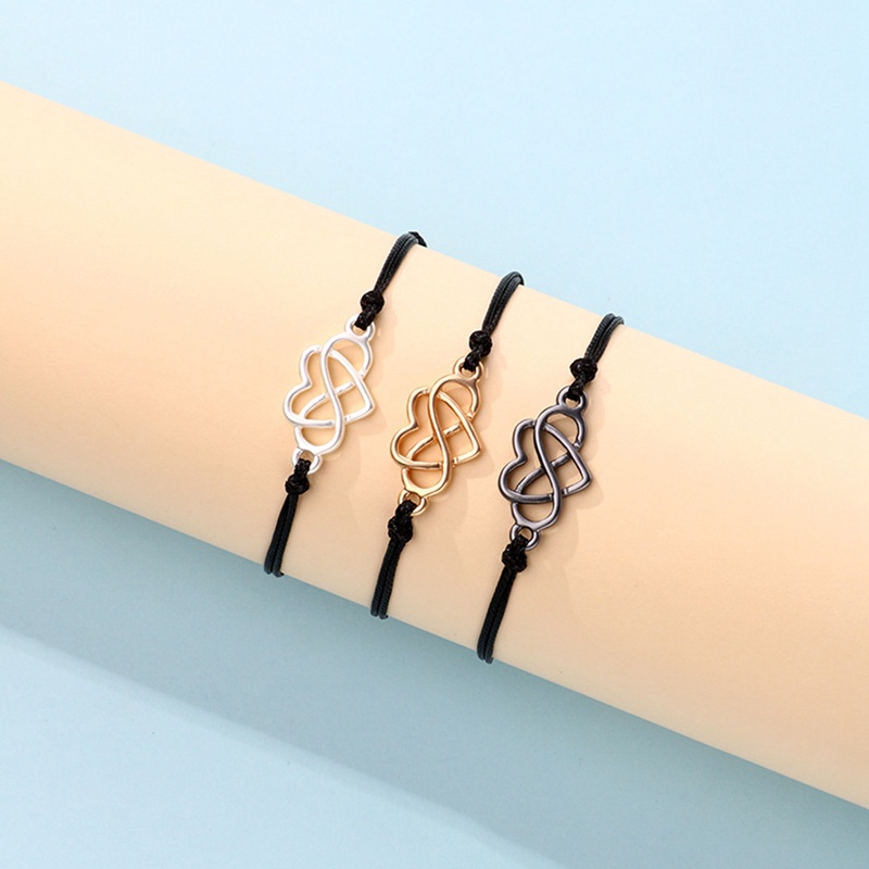 Ygt Set 3 Vòng Tay Dây Bện Mặt Hình Trái Tim Rỗng Đơn Giản Thời Trang Cho Nữ