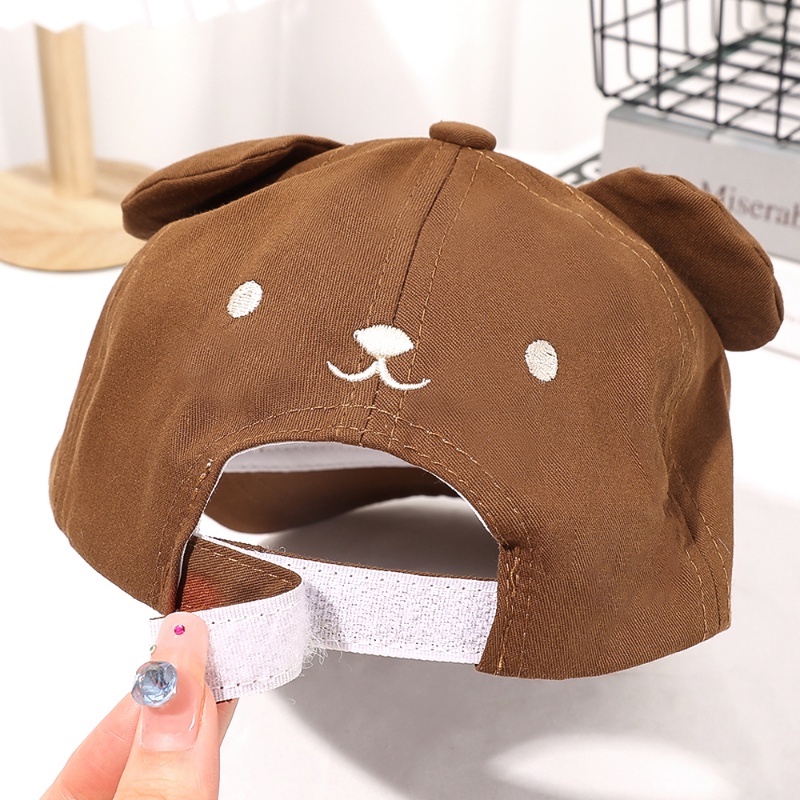 Nón Lưỡi Trai Cotton Màu Sắc Đơn Giản Thêu Hình Gấu Dễ Thương