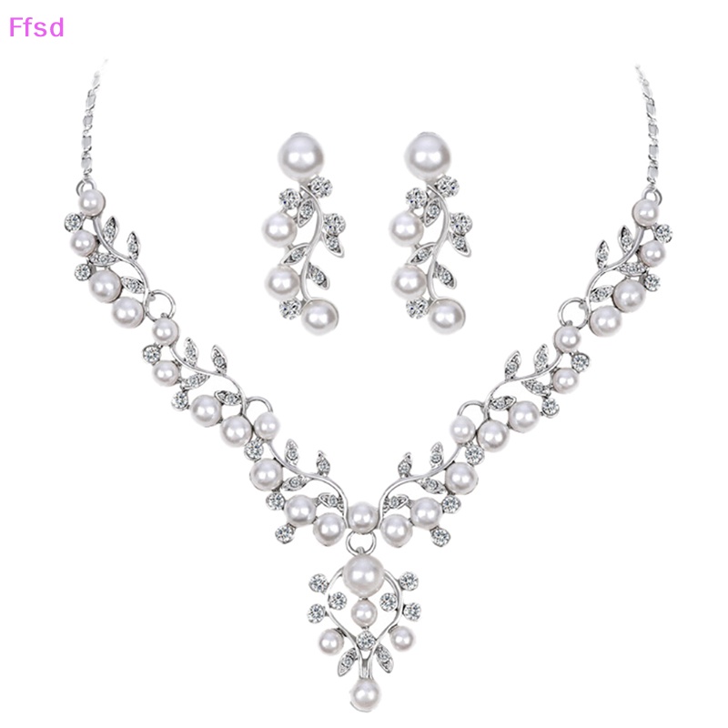 Bộ Vòng cổ + Bông Tai Ngắn Đính Ngọc Trai Giả Thời Trang Dự Tiệc