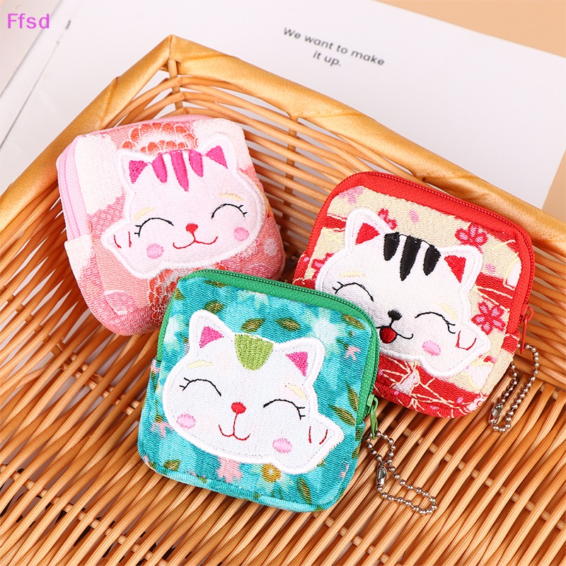 1 Túi Đựng Tiền Xu Mini Hình Mèo May Mắn Bằng Vải Dễ Thương