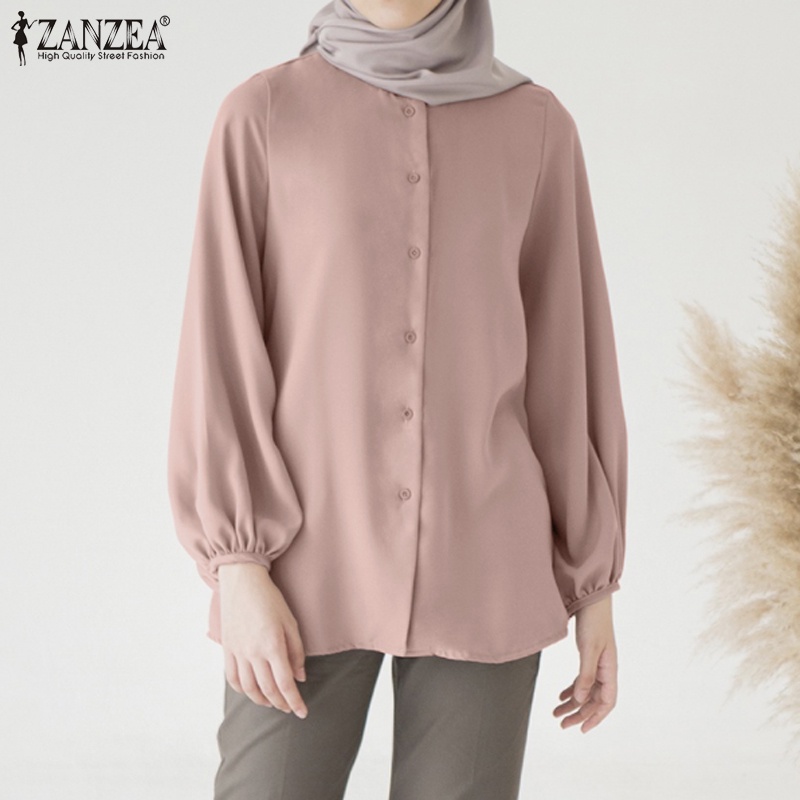 Zanzea Áo Sơ Mi Nữ Tay Dài Phồng Cổ Tròn Thời Trang