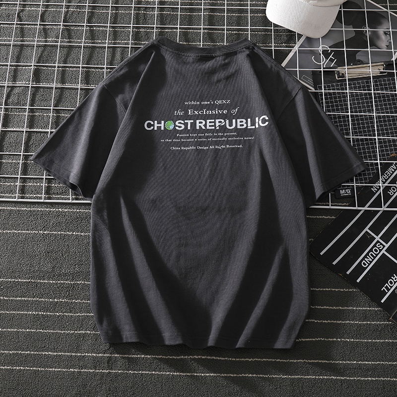 Áo Thun Tay Ngắn Dáng Rộng In Chữ Phong Cách Retro Đường Phố Cho Nam