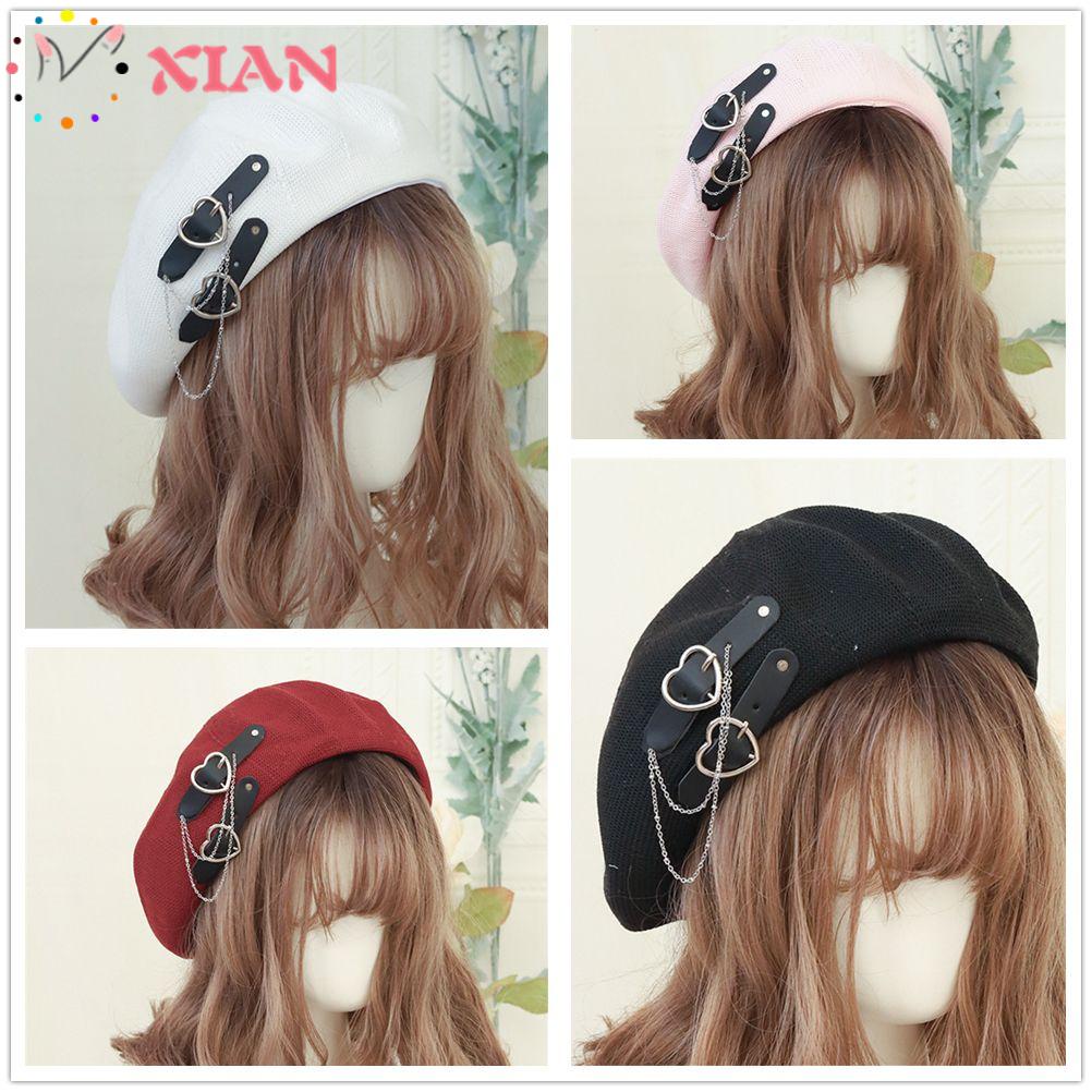 XIANTIN Mũ Beret Phối Khóa Trái Tim Phong Cách Thời Trang Harajuku Dành Cho Nữ