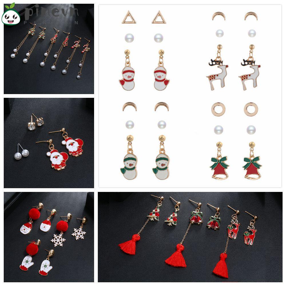 PINEVN Bông Tai Dáng Dài Hình Chiếc Tất Đính Chuông Giáng Sinh Dễ Thương