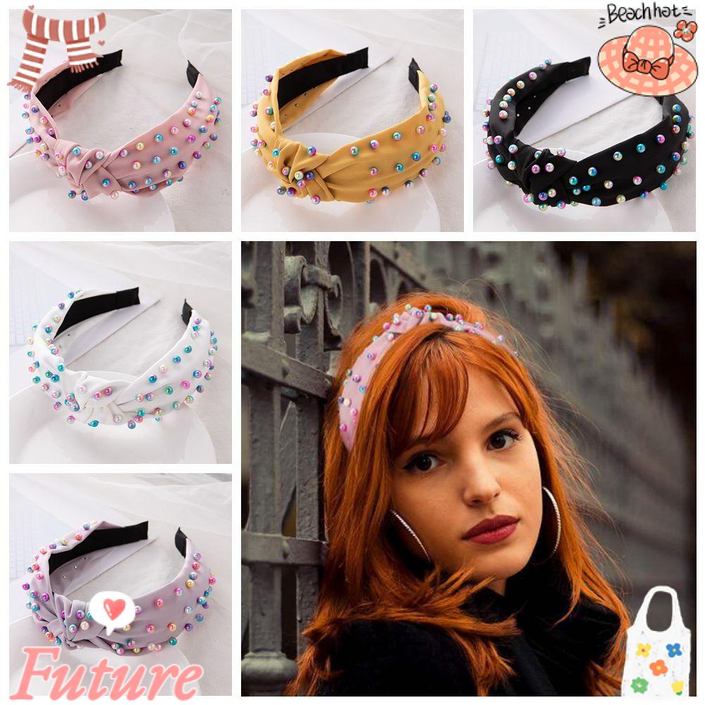 FUTURE Băng Đô Cài Tóc Bản To Chống Trượt Đính Hạt Giả Ngọc Trai