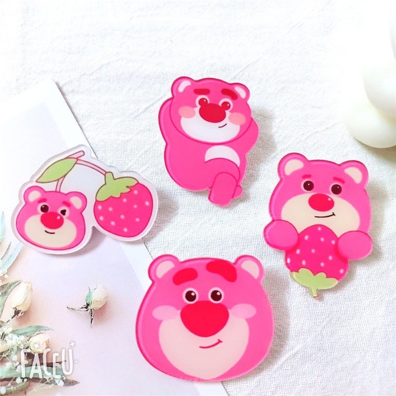 Pin cài balo gấu dâu size lớn, ghim cài huy hiệu dễ thương losto