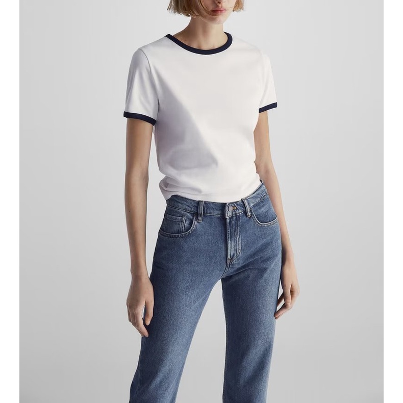 Áo Thun Cotton Tay Ngắn Dáng Ôm Phối Màu Tương Phản Thời Trang Zara 6866772
