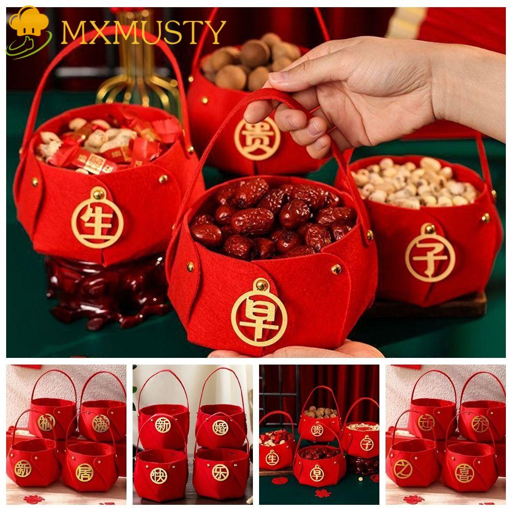 MXMUSTY Set 4 Rổ Đựng Trái Cây / Bánh Kẹo Bằng Vải Nỉ Dày Dặn Màu Đỏ Siêu Bền