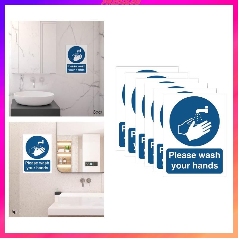 Bộ 6 Miếng Dán Biển Báo Rửa Tay Cho Nhà Vệ Sinh