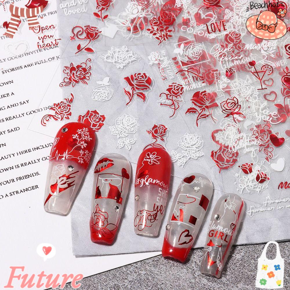 FUTURE Miếng Dán Trang Trí Móng Tay Tự Dính Họa Tiết Trái Tim Dễ Thương