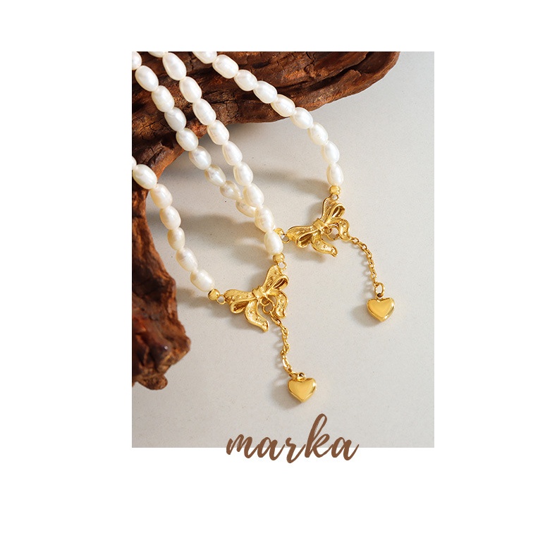 Vòng cổ Ngọc Trai Mặt Nơ Tua Rua Trái Tim Thời Trang Cao Cấp Phong Cách Pháp