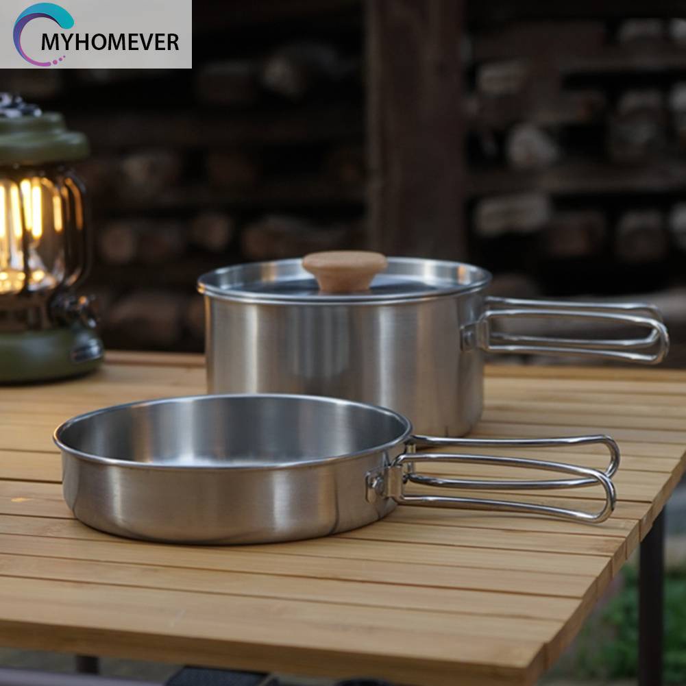 Bộ Dụng Cụ Nấu Ăn Bằng Thép Không Gỉ Tiện Lợi Khi Đi Du Lịch