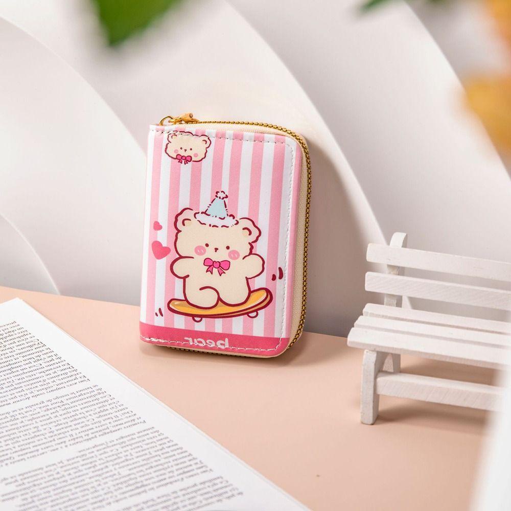 MIQUEL Ví Đựng Thẻ Có Khóa Kéo Họa Tiết Hoạt Hình Thanh Lịch Cho Nữ