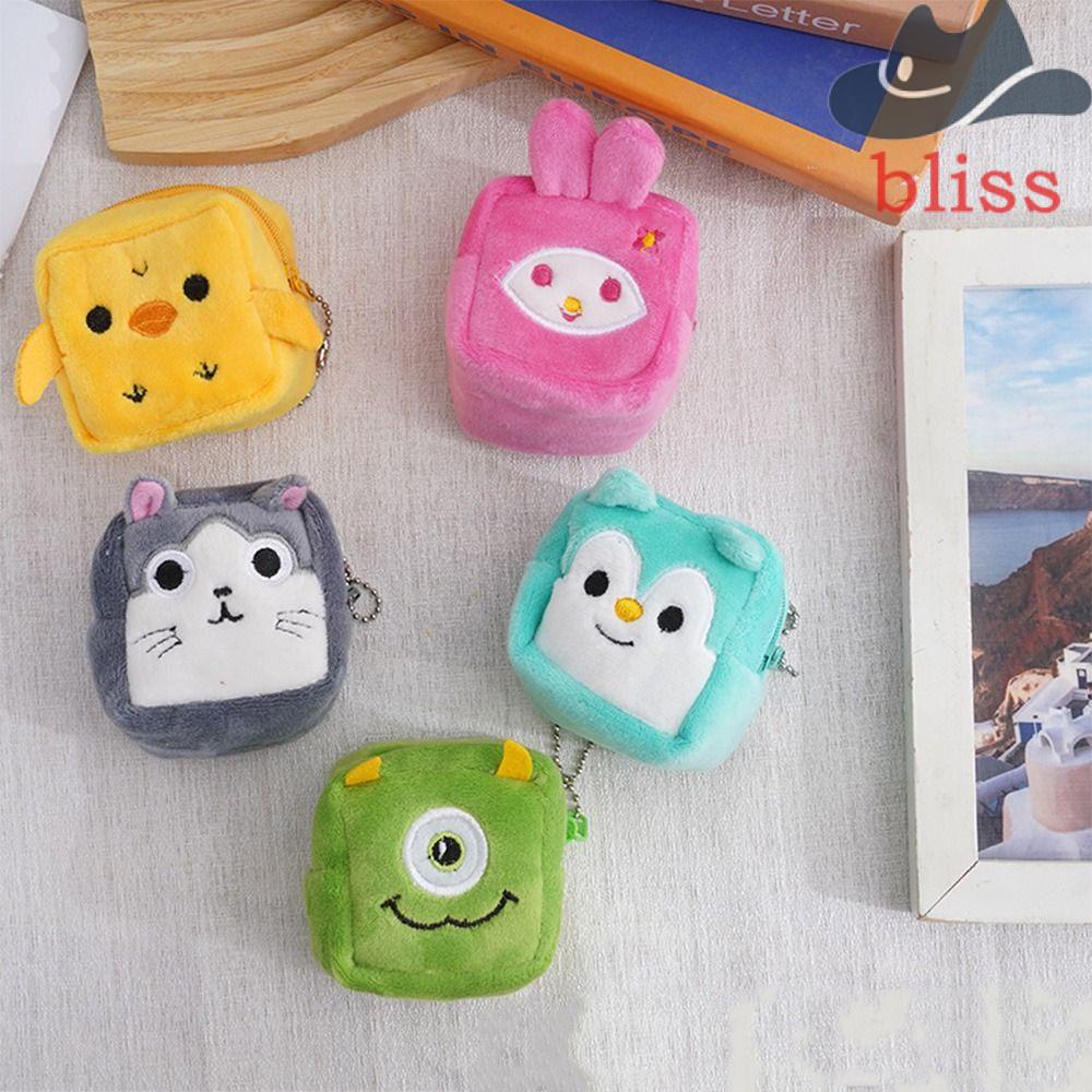 BLISS Túi Đựng Tiền Xu Hình Vuông Mini Bằng Lông Gắn Móc Khóa Hình Thỏ Hoạt Hình Dễ Thương