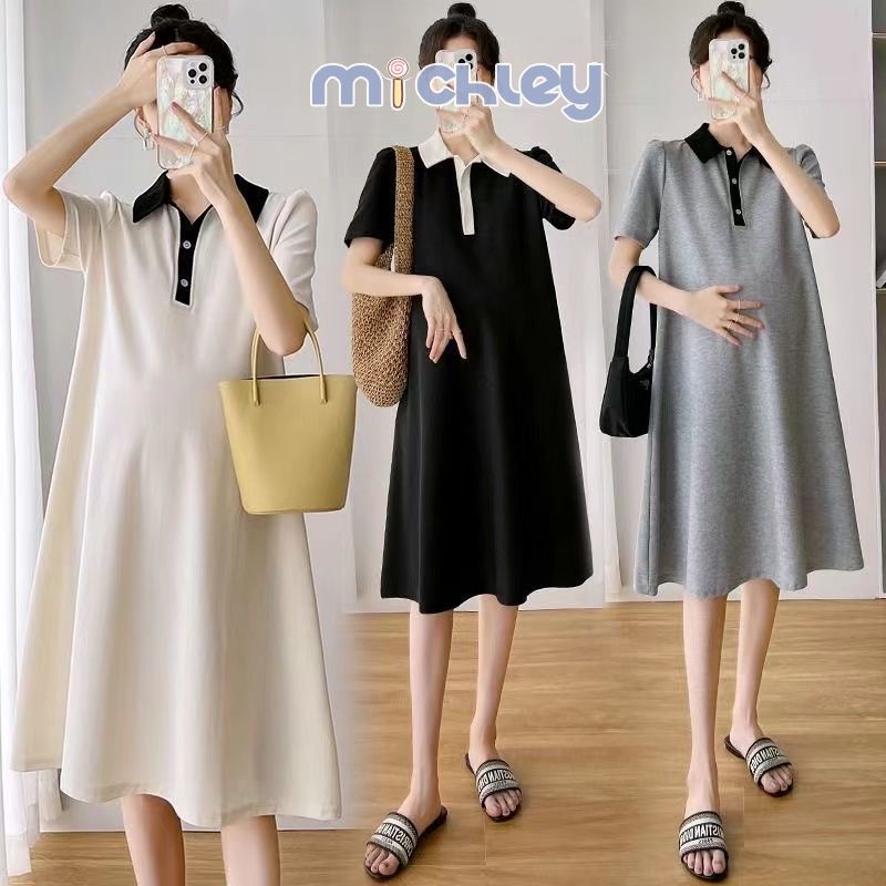 Đầm thun polo MICHLEY dáng rộng tay ngắn thời trang mùa hè xinh xắn cho mẹ bầu