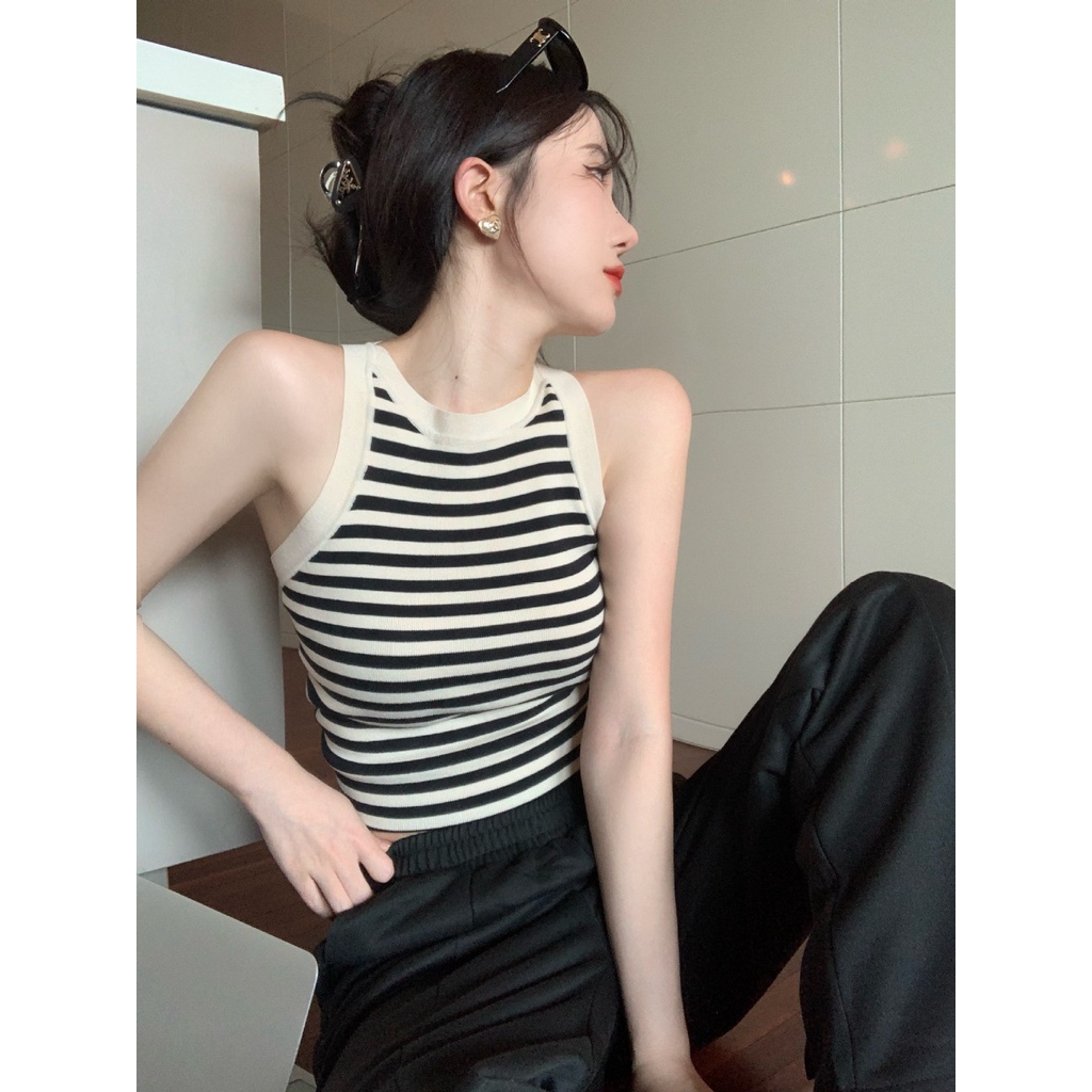 Áo Dệt Kim Hai Dây Ôm Dáng Họa Tiết Kẻ Sọc Thời Trang Mùa Hè Cho Nữ