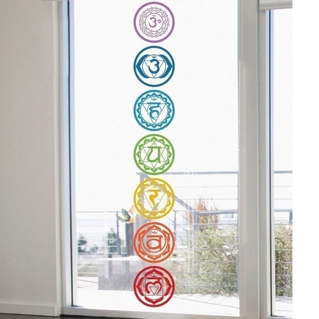 Set 7 Miếng Dán Tường Hình Tròn Họa Tiết Yoga Độc Đáo Trang Trí Nhà Cửa