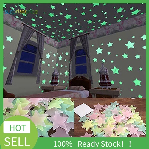 Set 100 Miếng Dán Tường Hình Ngôi Sao 3D Màu Dạ Quang Cao Cấp Dành Cho Bé