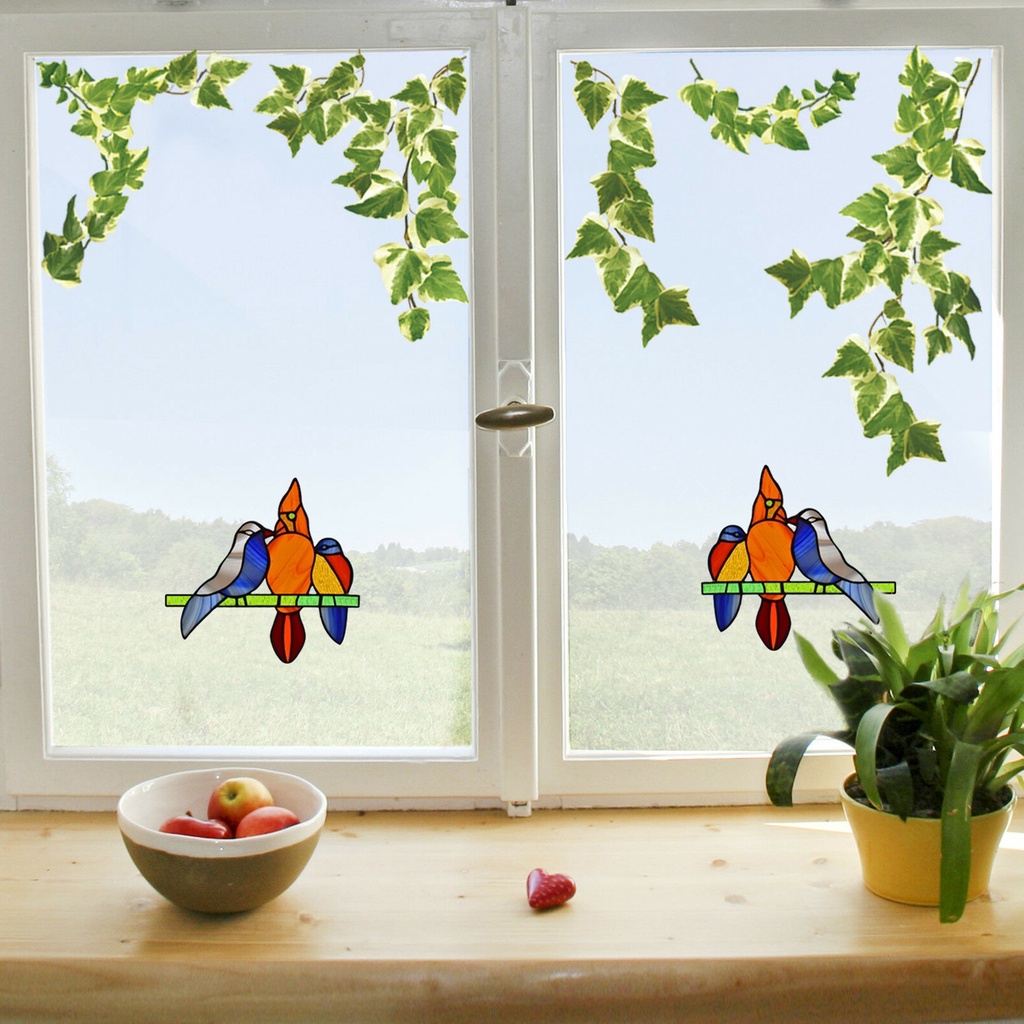 Miếng Dán Tường Bằng PVC Họa Tiết Hoạt Hình Chim 3D Độc Đáo Trang Trí Cửa Sổ