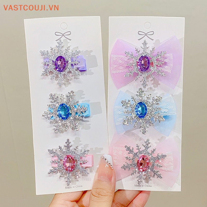 Bộ 2 Kẹp Tóc Hình Bông Tuyết Đính Đá Nhiều Màu Sắc Dễ Thương Cho Bé Gái