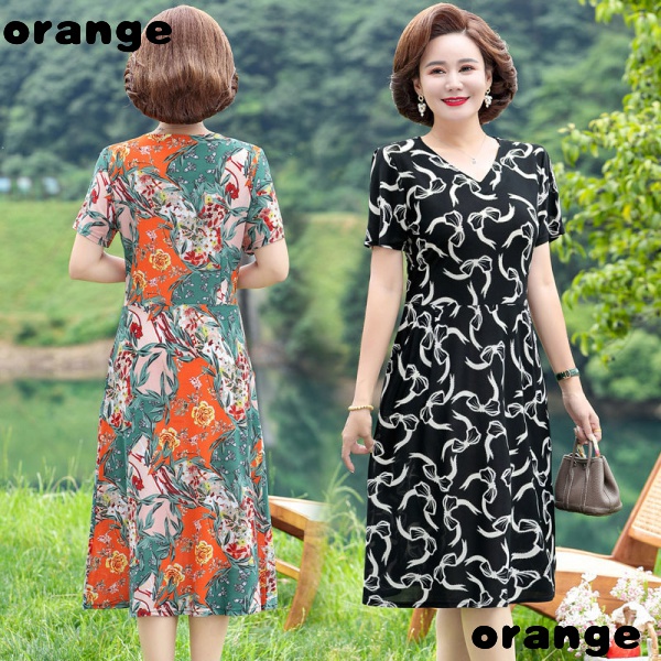 Đầm Ngắn Tay Phong Cách Phương Tây Thời Trang Mùa Hè Mới Cho Phụ Nữ Trung Niên