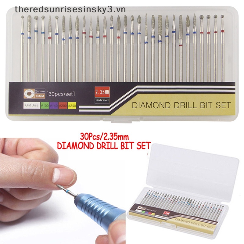 Bộ 30 Mũi Khoan Kim Cương 3 / 32 '' Cắt Móng Tay Thời Trang