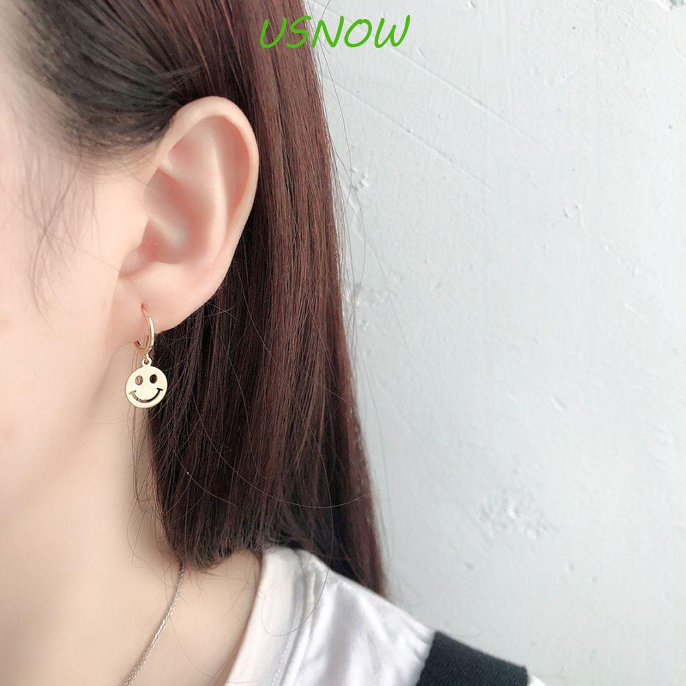 USNOW Bông Tai Kim Loại Hình Mặt Cười Phong Cách Hàn Quốc Thanh Lịch