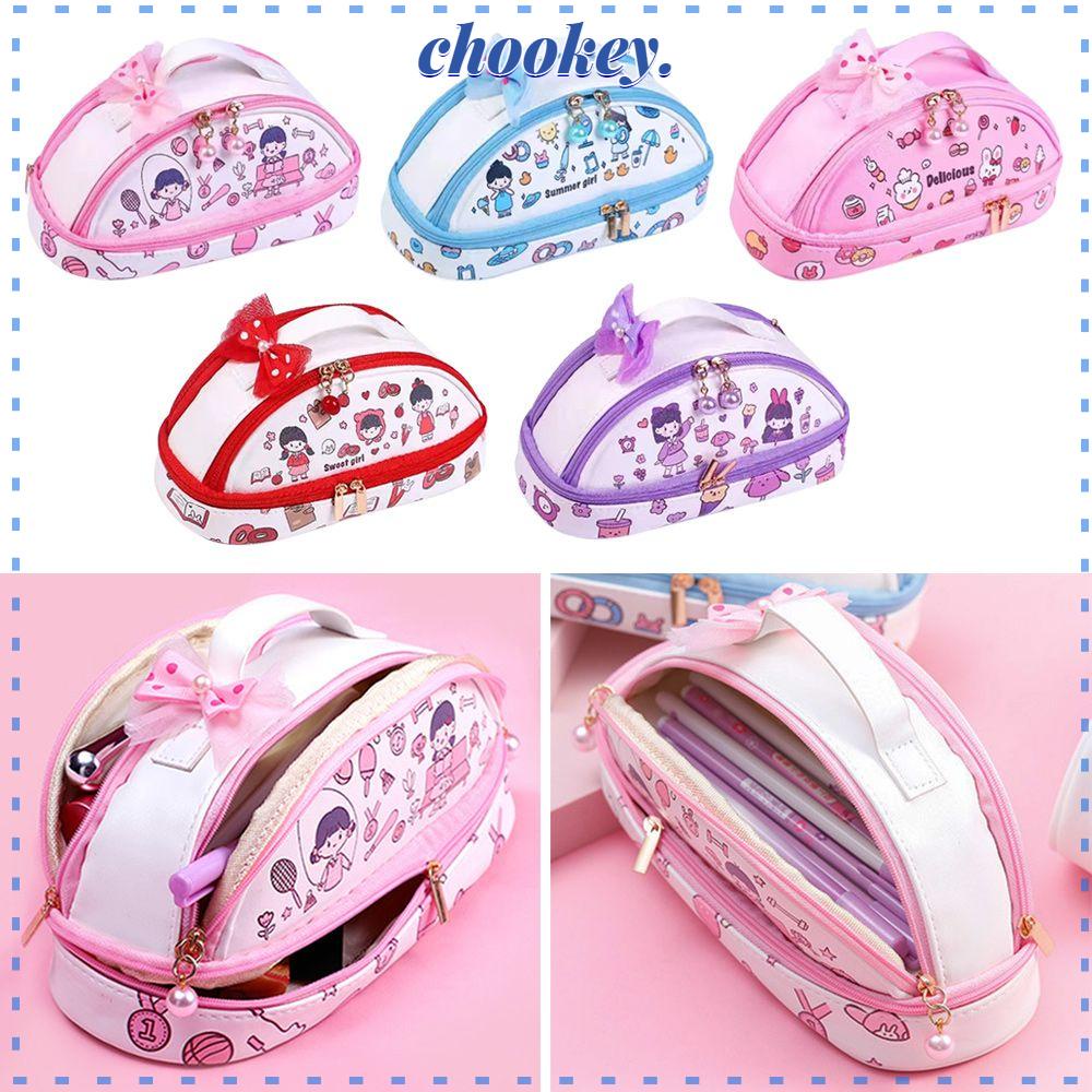 CHOOKEY Túi Đựng Bút Bằng Vải Canvas Hai Ngăn Có Khóa Kéo Tiện Dụng