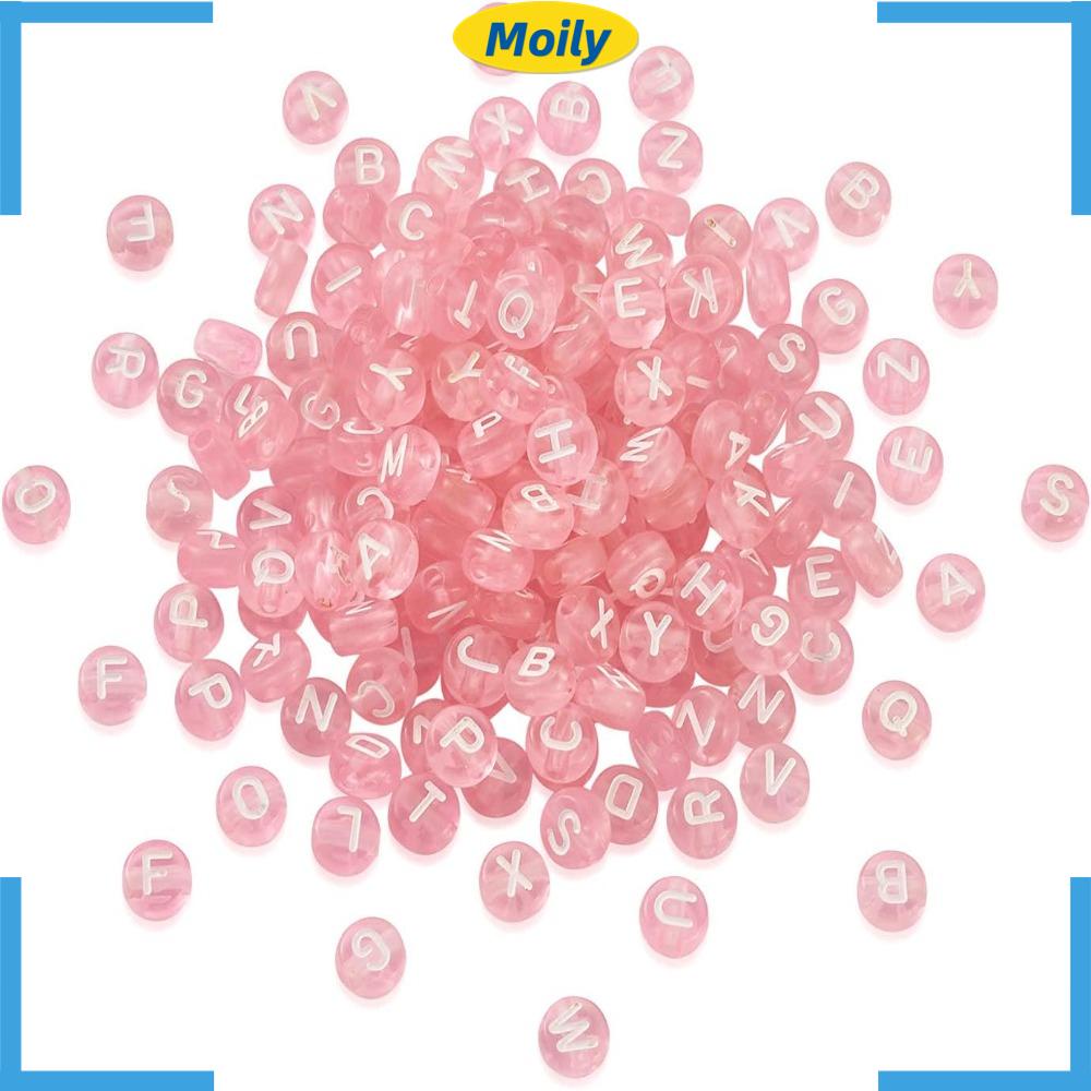 MOILYVN Bộ 500 Hạt Nhựa Acrylic Trong Suốt Xâu Chuỗi Hình Chữ Cái Từ A-Z Màu Hồng Kích Thước 7mm