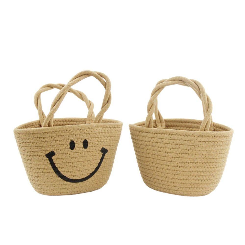 FALLFORBEAUTY Túi Xách Đan Sợi Cotton Sức Chứa Lớn Hình Mặt Cười Dễ Thương