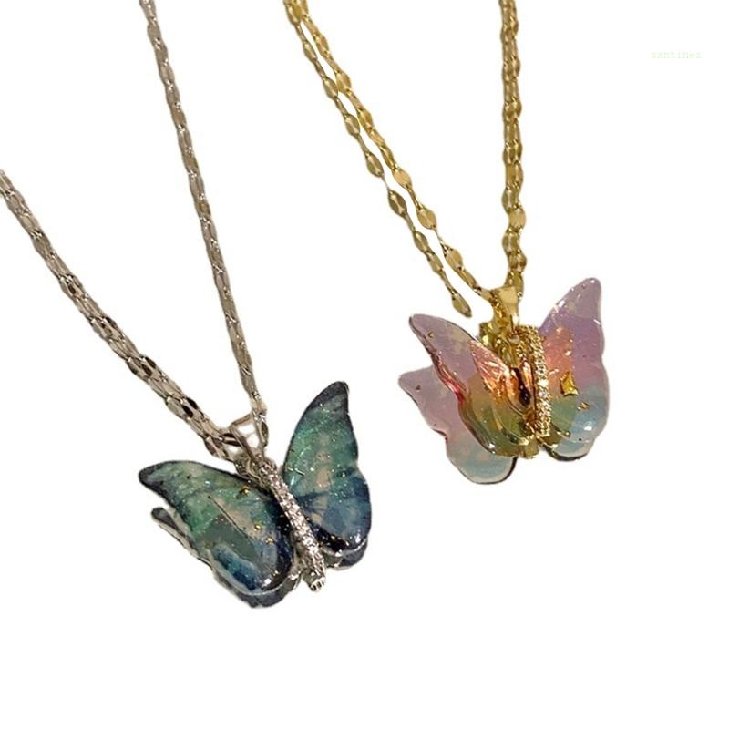 Vòng Cổ Choker Mặt Bướm Màu Sắc Gradient Thời Trang