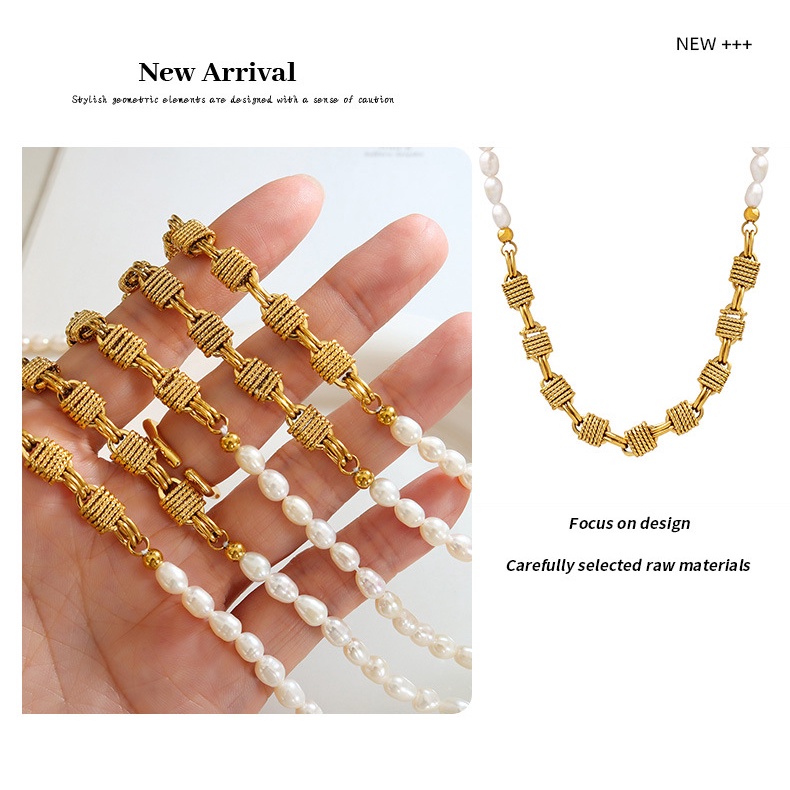 Vòng cổ Đồng Thau Đính Ngọc Trai Tự Nhiên Thời Trang Sáng Tạo