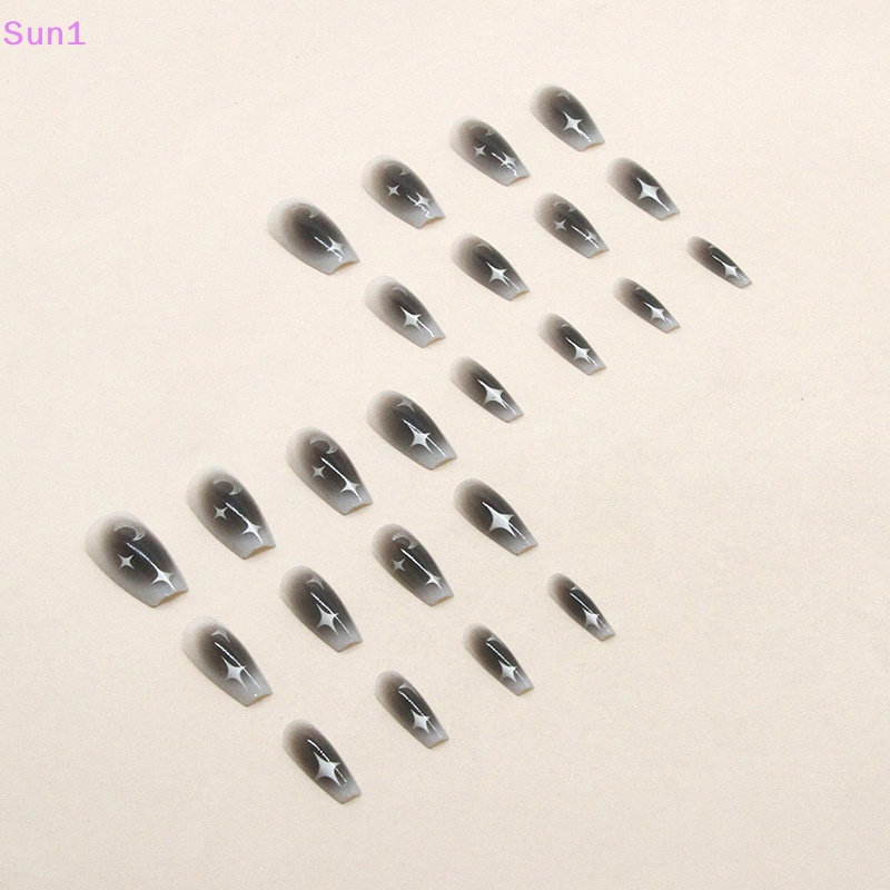 Bộ 24 Móng Tay Giả Màu Đen Dài Bằng Acrylic Có Thể Tái Sử Dụng Sun1 &gt; Y2k