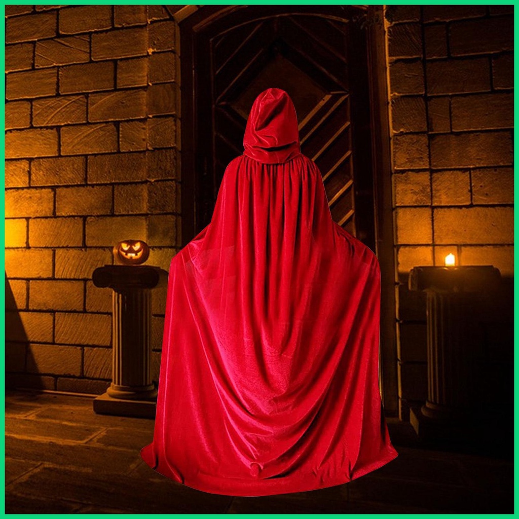 Áo Choàng Nhung Dài Có Mũ Trùm Đầu Hóa Trang Halloween Giáng Sinh