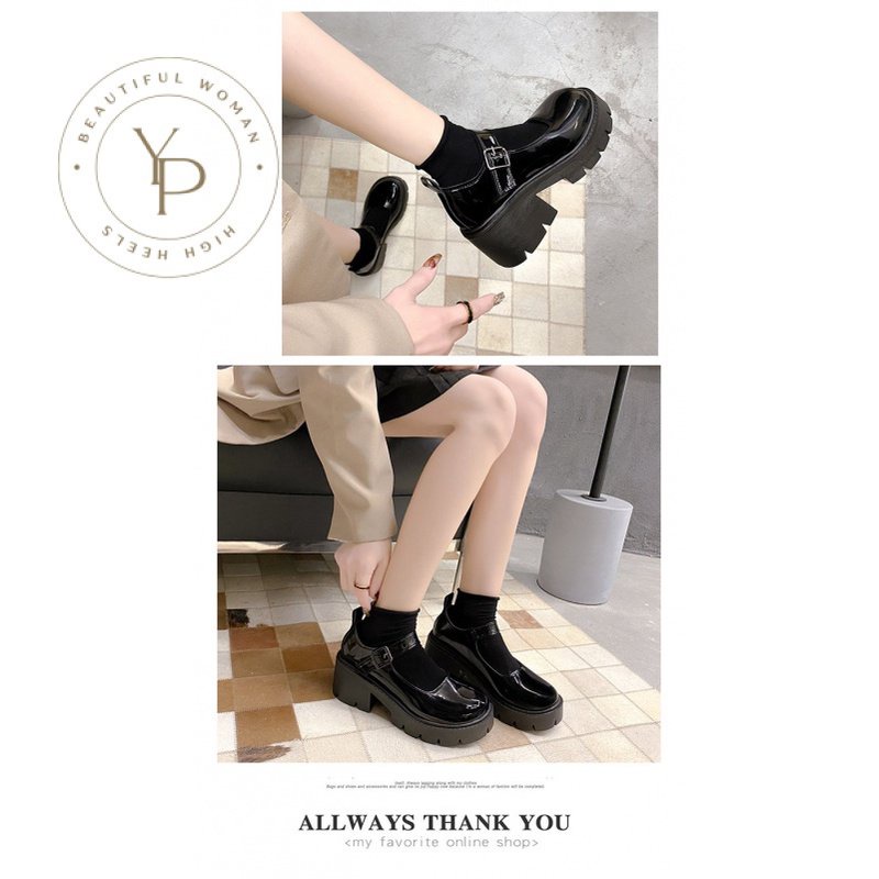 Giày Búp Bê Da PU Gót Thấp Mũi Vuông Sâu 3cm Thời Trang