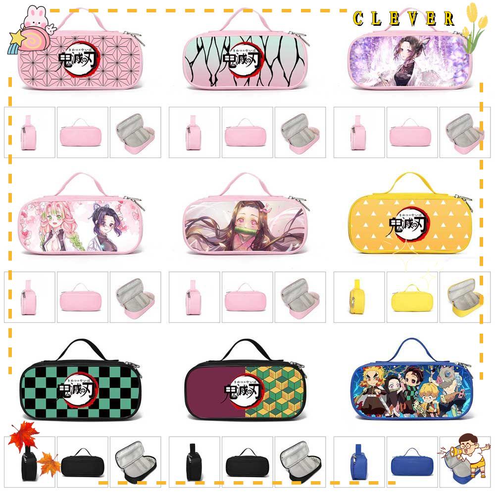 CLEVER Túi Đựng Bút Bằng Vải Canvas Phối Khóa Kéo Họa Tiết Anime Demon Slayer