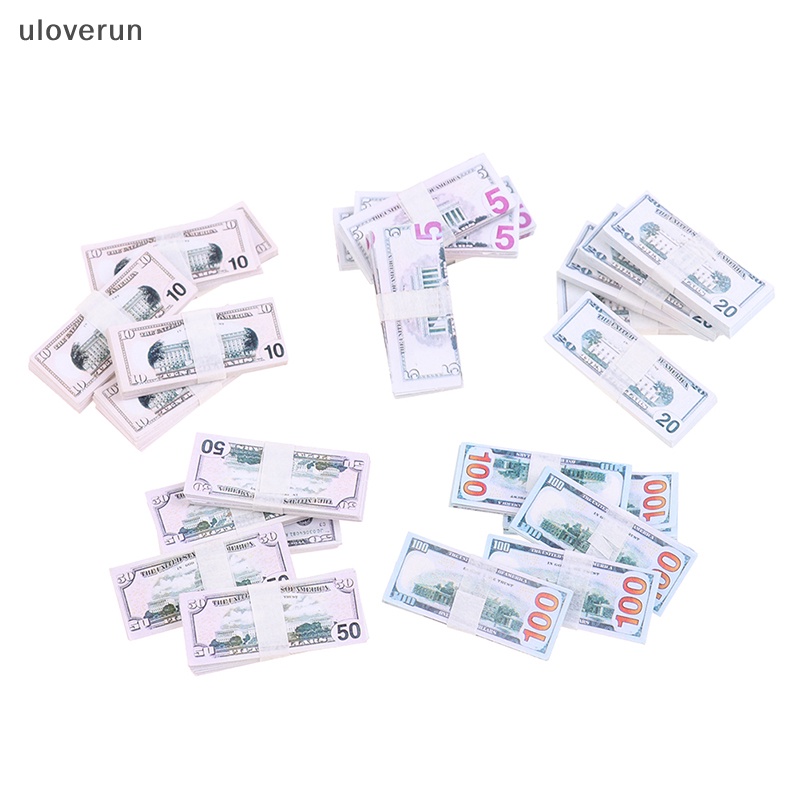 Set 100 Tờ Tiền Đô La 5 / 10 / 20 / 50 / 100 Trang Trí Nhà Búp Bê Tỉ Lệ 1: 12
