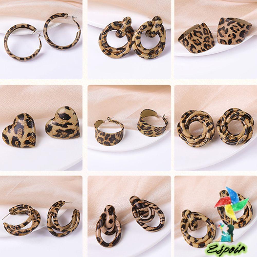 ESPO Bông Tai Họa Tiết Da Báo Hình Trái Tim Thời Trang