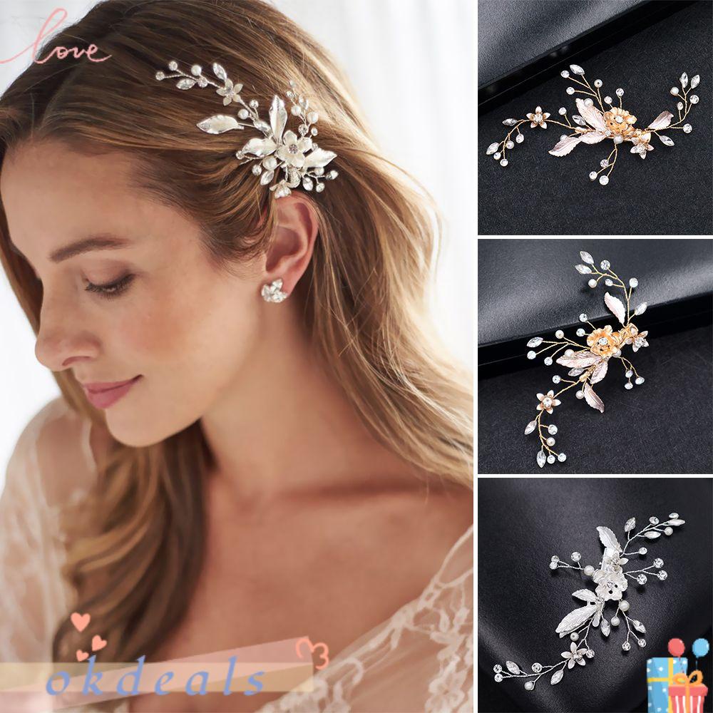 OKDEALS Trâm Cài Tóc Hình Hoa Bằng Hợp Kim Thời Trang Cho Cô Dâu