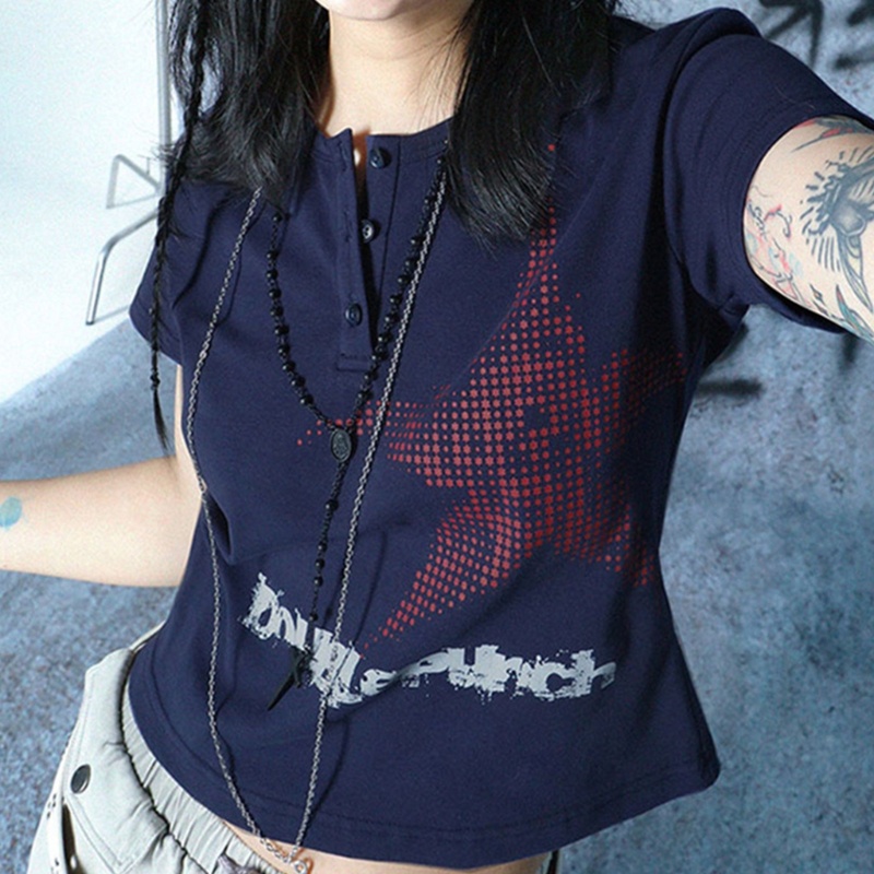 Áo Thun Crop Top Cổ Tròn Tay Ngắn Thời Trang Mùa Hè Cho Nữ Y2K