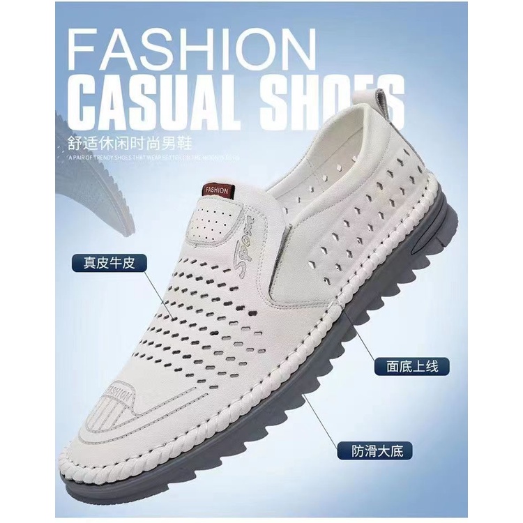 Xăng đan Da Mềm Đục Lỗ Thoáng Khí Thời Trang Mùa Hè Cho Nam