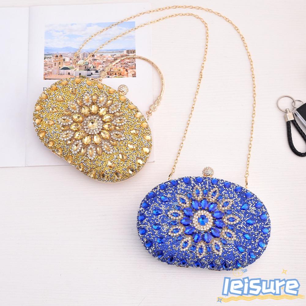 LEISURE Ví Cầm Tay Hình Oval Lấp Lánh Sang Trọng Thời Trang Dự Tiệc Cho Bạn Gái