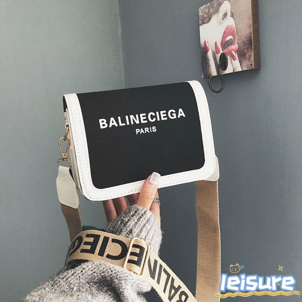 LEISURE Túi vải Dáng Vuông Nhỏ Dây Đeo Bản Rộng Thời Trang Cho Nữ